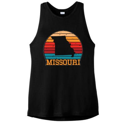 Missouri Retro Vintage Sunset Us State Missouri Silhouette Ladies PosiCharge Tri-Blend Wicking Tank