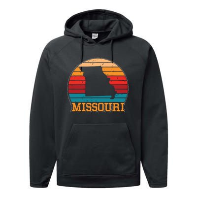 Missouri Retro Vintage Sunset Us State Missouri Silhouette Performance Fleece Hoodie