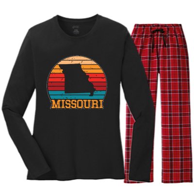 Missouri Retro Vintage Sunset Us State Missouri Silhouette Women's Long Sleeve Flannel Pajama Set 