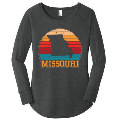 Missouri Retro Vintage Sunset Us State Missouri Silhouette Women's Perfect Tri Tunic Long Sleeve Shirt