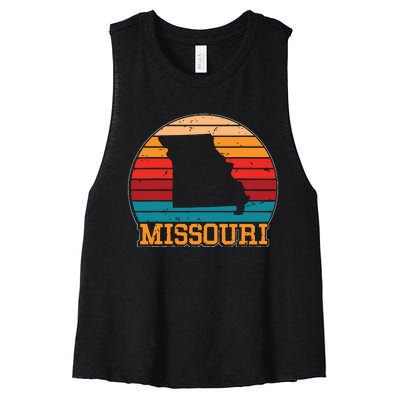 Missouri Retro Vintage Sunset Us State Missouri Silhouette Women's Racerback Cropped Tank