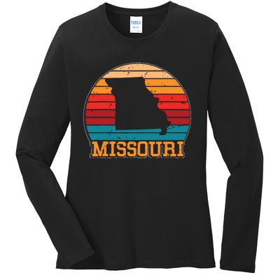 Missouri Retro Vintage Sunset Us State Missouri Silhouette Ladies Long Sleeve Shirt