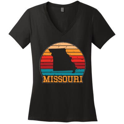 Missouri Retro Vintage Sunset Us State Missouri Silhouette Women's V-Neck T-Shirt