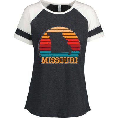 Missouri Retro Vintage Sunset Us State Missouri Silhouette Enza Ladies Jersey Colorblock Tee