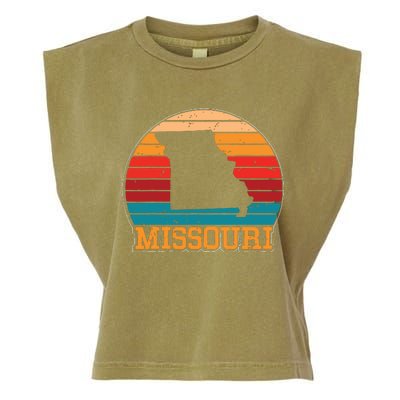 Missouri Retro Vintage Sunset Us State Missouri Silhouette Garment-Dyed Women's Muscle Tee