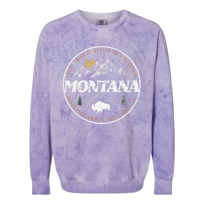 Montana Retro Vintage Mountain Outdoors State Graphic Colorblast Crewneck Sweatshirt