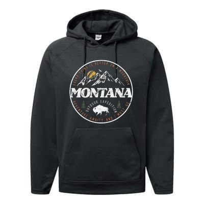 Montana Retro Vintage Mountain Outdoors State Graphic Performance Fleece Hoodie