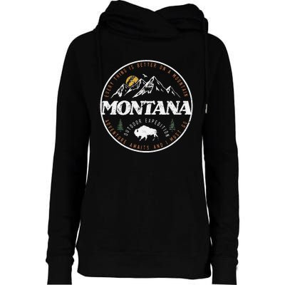 Montana Retro Vintage Mountain Outdoors State Graphic Womens Funnel Neck Pullover Hood