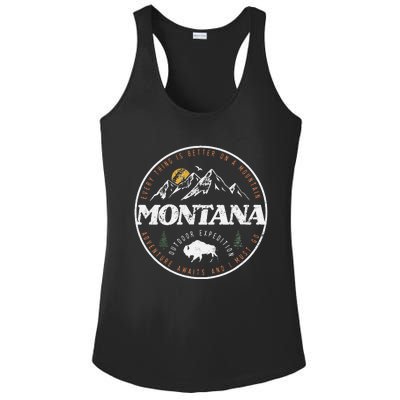 Montana Retro Vintage Mountain Outdoors State Graphic Ladies PosiCharge Competitor Racerback Tank