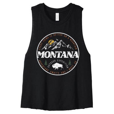 Montana Retro Vintage Mountain Outdoors State Graphic Women's Racerback Cropped Tank