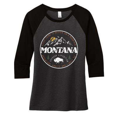 Montana Retro Vintage Mountain Outdoors State Graphic Women's Tri-Blend 3/4-Sleeve Raglan Shirt