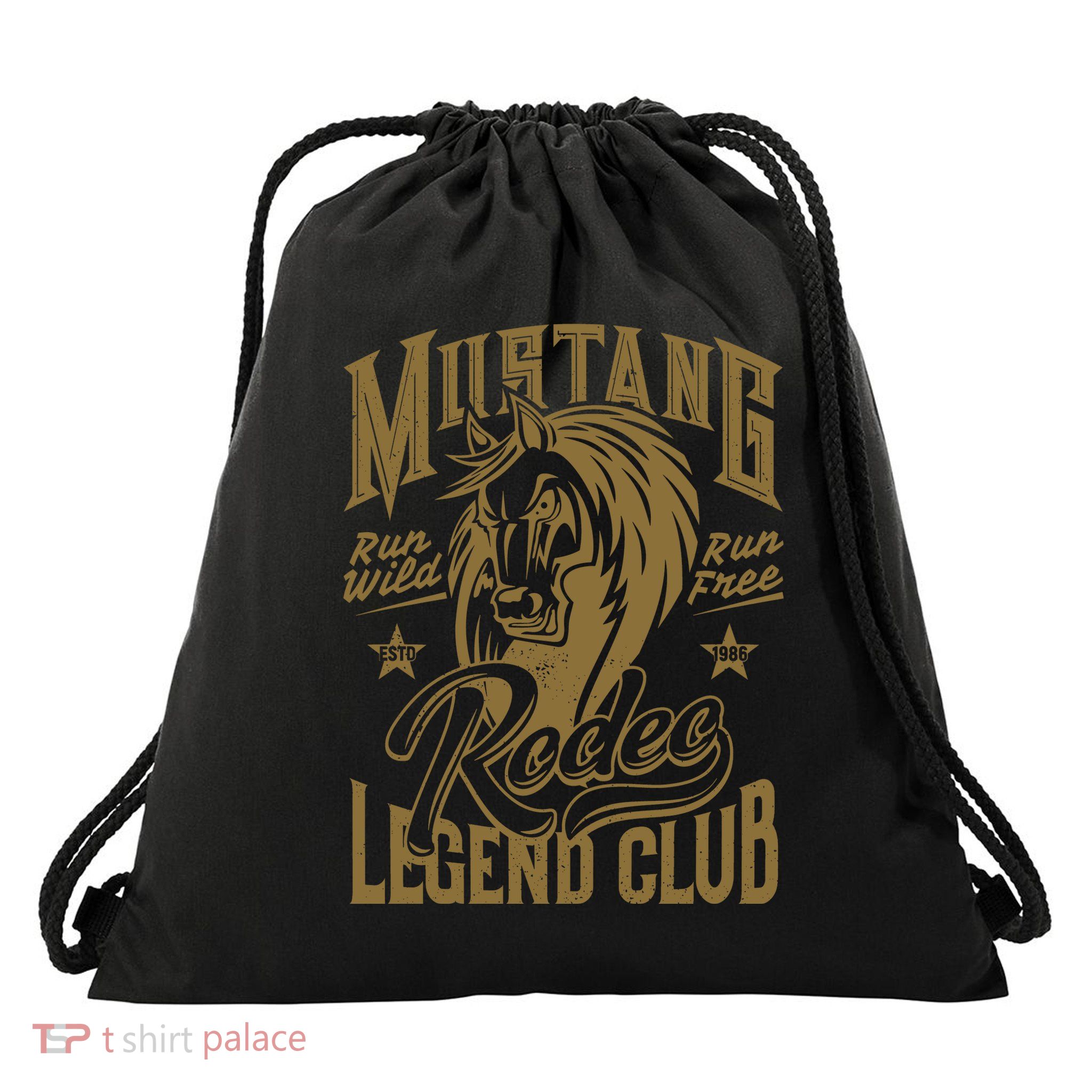 Mustang Run Wild Run Free Rodeo Legend Club Drawstring Bag