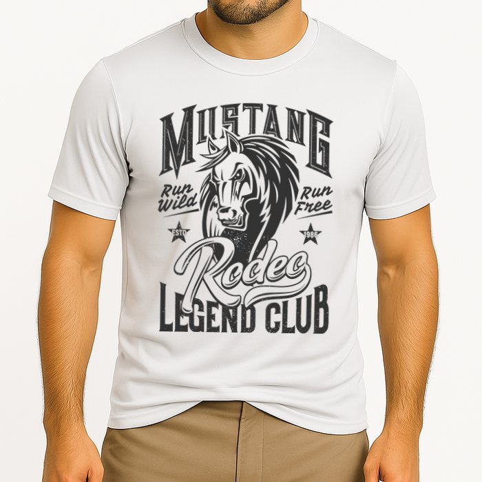 Mustang Run Wild Run Free Rodeo Legend Club Cooling Performance Crew T-Shirt