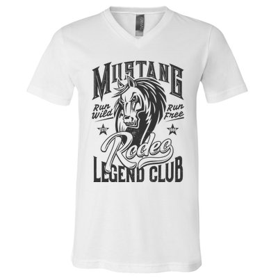 Mustang Run Wild Run Free Rodeo Legend Club V-Neck T-Shirt
