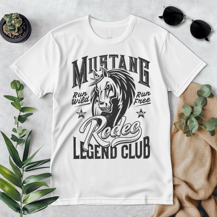 Mustang Run Wild Run Free Rodeo Legend Club Premium T-Shirt