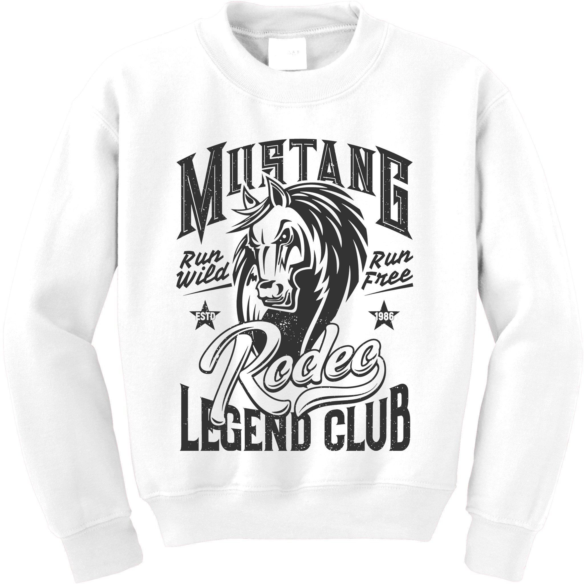Mustang Run Wild Run Free Rodeo Legend Club Kids Sweatshirt