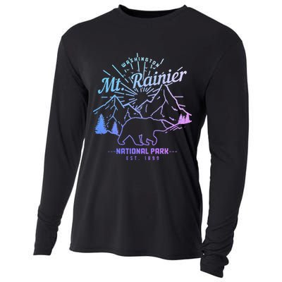 Mt. Rainier Washington Vintage Mountain National Park Pnw Cooling Performance Long Sleeve Crew