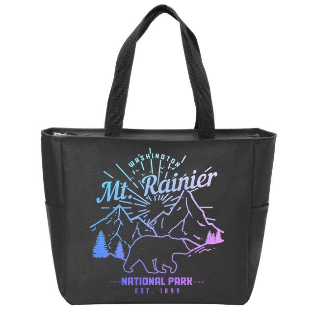 Mt. Rainier Washington Vintage Mountain National Park Pnw Zip Tote Bag