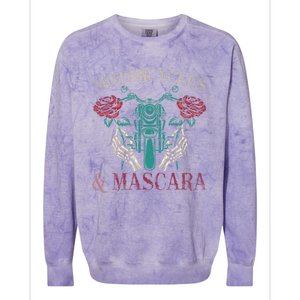 Motorbike Riding Women Motorcycles And Mascara Roses Biker Colorblast Crewneck Sweatshirt