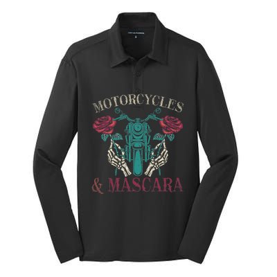 Motorbike Riding Women Motorcycles And Mascara Roses Biker Silk Touch Performance Long Sleeve Polo