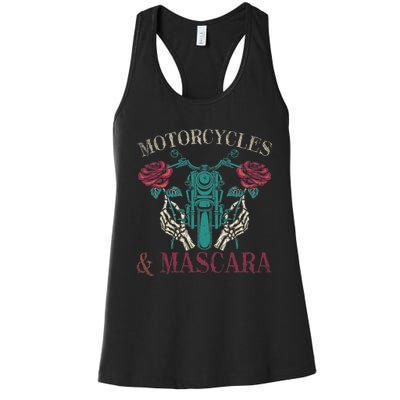 Motorbike Riding Women Motorcycles And Mascara Roses Biker Women's Racerback Tank