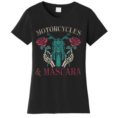 Motorbike Riding Women Motorcycles And Mascara Roses Biker Women's T-Shirt