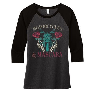 Motorbike Riding Women Motorcycles And Mascara Roses Biker Women's Tri-Blend 3/4-Sleeve Raglan Shirt