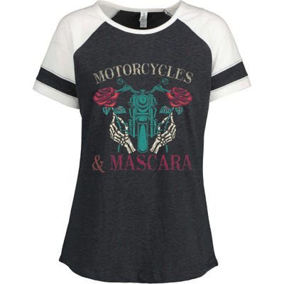 Motorbike Riding Women Motorcycles And Mascara Roses Biker Enza Ladies Jersey Colorblock Tee