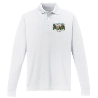 Mount R.A.I.N.I.E.R Washington S.T.A.T.E. Mt Performance Long Sleeve Polo