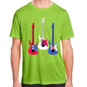 Multicolor Red White Blue Three Electric Guitar With Handle Adult ChromaSoft Performance T-Shirt