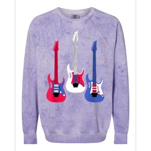 Multicolor Red White Blue Three Electric Guitar With Handle Colorblast Crewneck Sweatshirt