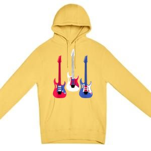 Multicolor Red White Blue Three Electric Guitar With Handle Premium Pullover Hoodie