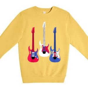 Multicolor Red White Blue Three Electric Guitar With Handle Premium Crewneck Sweatshirt