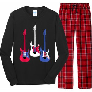 Multicolor Red White Blue Three Electric Guitar With Handle Long Sleeve Pajama Set