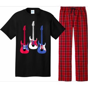 Multicolor Red White Blue Three Electric Guitar With Handle Pajama Set