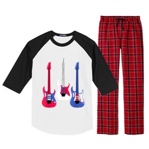 Multicolor Red White Blue Three Electric Guitar With Handle Raglan Sleeve Pajama Set