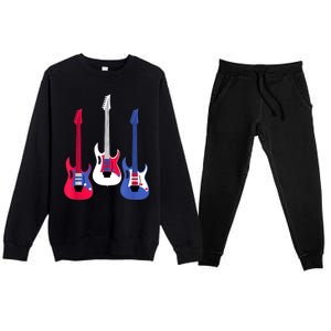 Multicolor Red White Blue Three Electric Guitar With Handle Premium Crewneck Sweatsuit Set