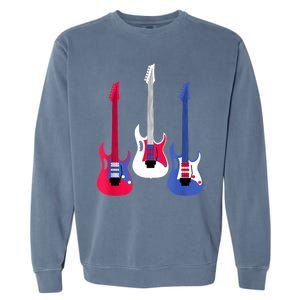 Multicolor Red White Blue Three Electric Guitar With Handle Garment-Dyed Sweatshirt