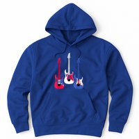 Multicolor Red White Blue Three Electric Guitar With Handle Hoodie