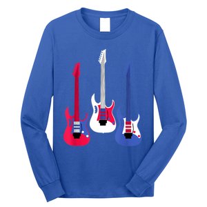 Multicolor Red White Blue Three Electric Guitar With Handle Long Sleeve Shirt