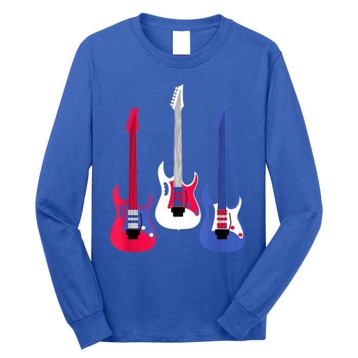 Multicolor Red White Blue Three Electric Guitar With Handle Long Sleeve Shirt