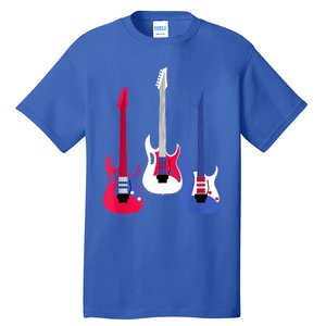 Multicolor Red White Blue Three Electric Guitar With Handle Tall T-Shirt