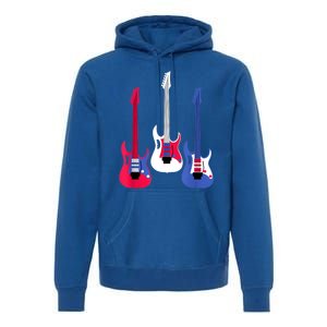 Multicolor Red White Blue Three Electric Guitar With Handle Premium Hoodie