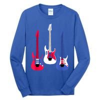 Multicolor Red White Blue Three Electric Guitar With Handle Tall Long Sleeve T-Shirt