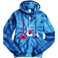 Multicolor Red White Blue Three Electric Guitar With Handle Tie Dye Hoodie