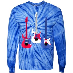 Multicolor Red White Blue Three Electric Guitar With Handle Tie-Dye Long Sleeve Shirt