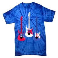 Multicolor Red White Blue Three Electric Guitar With Handle Tie-Dye T-Shirt