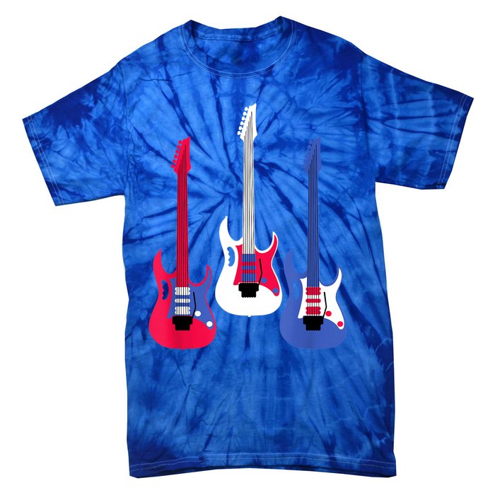 Multicolor Red White Blue Three Electric Guitar With Handle Tie-Dye T-Shirt