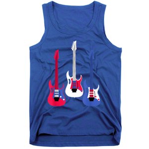 Multicolor Red White Blue Three Electric Guitar With Handle Tank Top