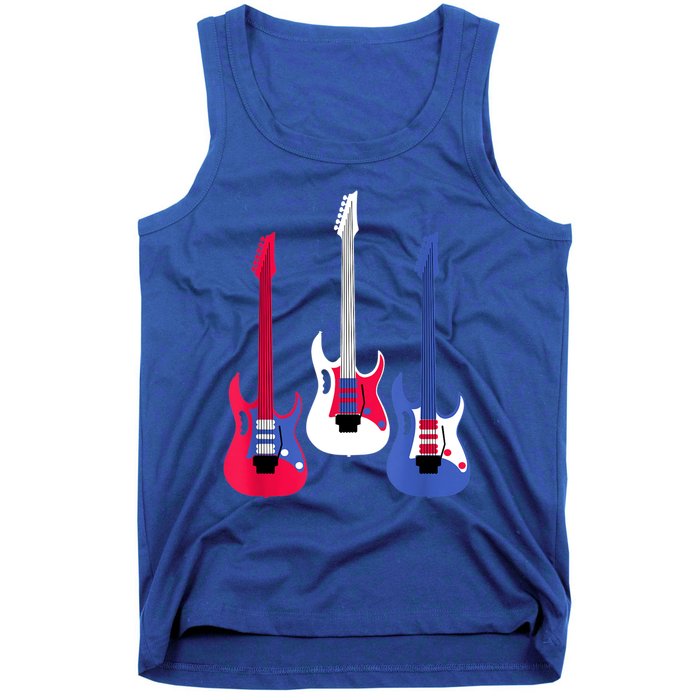 Multicolor Red White Blue Three Electric Guitar With Handle Tank Top